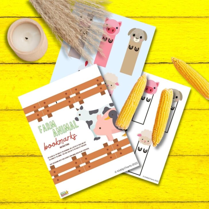 A designer is using a tool to illustrate and design a farm animal bookmark with instructions to hold onto the pages of a book.