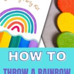 This image is promoting a birthday party kit from KiddyCharts for throwing a rainbow-themed party.