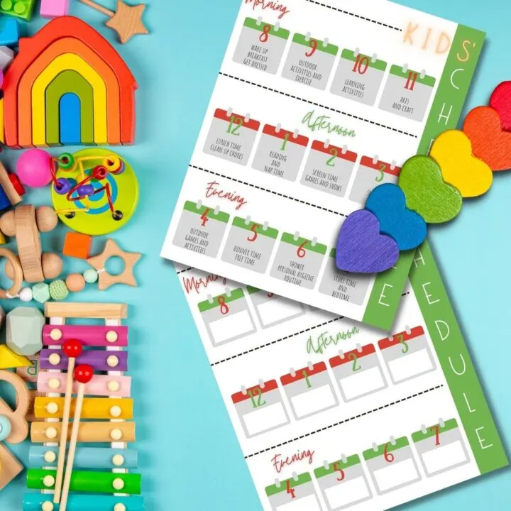 The image is showing a daily routine for kids, with activities and times for each part of the day.