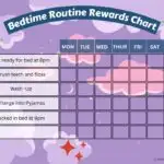 This image is a chart showing a weekly bedtime routine with rewards for completing each task.