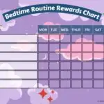 This image is a rewards chart for a bedtime routine, with each day of the week listed and a space to check off when the routine is completed.