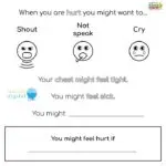 In this image, a chart is being used to show different ways of expressing emotions when someone is hurt.