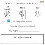 In this image, a chart to help children identify and express their feelings when they are sad.