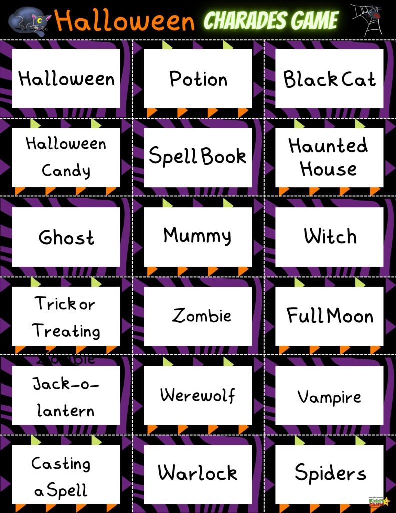 Charades for Kids: Printable Halloween Charades Game Cards