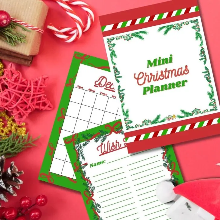 The image is of a Christmas planner with spaces to fill in a wish list for each day of the week.