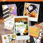 In this image, there are 10 Halloween-themed printable activities for kids, such as a coloring book, trick or treat memory game, and instructions to turn lollipops into Halloween characters.