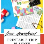 This image is a promotional advertisement for a free downloadable printable trip planner chart from the website KiddyCharts.com.