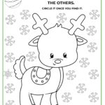 The image is showing a coloring activity where the viewer needs to find a snowflake that is different from the others and circle it.