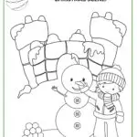 This image shows a coloring page of a Christmas scene that needs to be completed and colored.