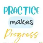 The image shows a child practicing writing the year 2022, with the phrase "Practice Makes Progress" encouraging them.