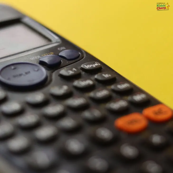 A yellow background displays a calculator.