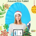 This image is advertising a competition where entrants can win a £230 Phonics in Motion Literacy Program and an Amazon Fire Tablet.