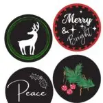 The image is of a set of coasters with a Christmas-themed design, displaying the words "Merry & Bright" and the year 2022.