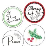 The image depicts a set of festive Christmas coasters with the words "Merry & Bright" and the year 2022.