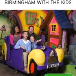 In this image, a website is being promoted which provides travel tips and things to do in Birmingham with kids.