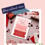 This image is offering free printable Valentine's Day vouchers for a movie night, romantic dinner date, and a walk on the beach.