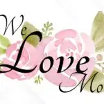 A pink flower illustration in a modern graphic design, creating a heartfelt message of love for Mom.