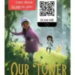 In this image, people are being encouraged to scan a QR code to join a campaign to promote the Children's Laureate 2022-2024, Richard Johnson, and the book "Our Tower" by Joseph Coelho.