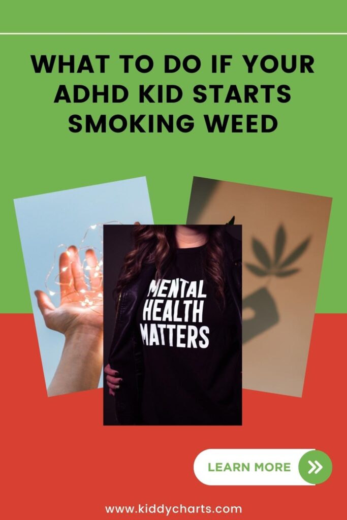 In this image, parents are being encouraged to seek help if their child with ADHD starts smoking weed, as mental health is important.