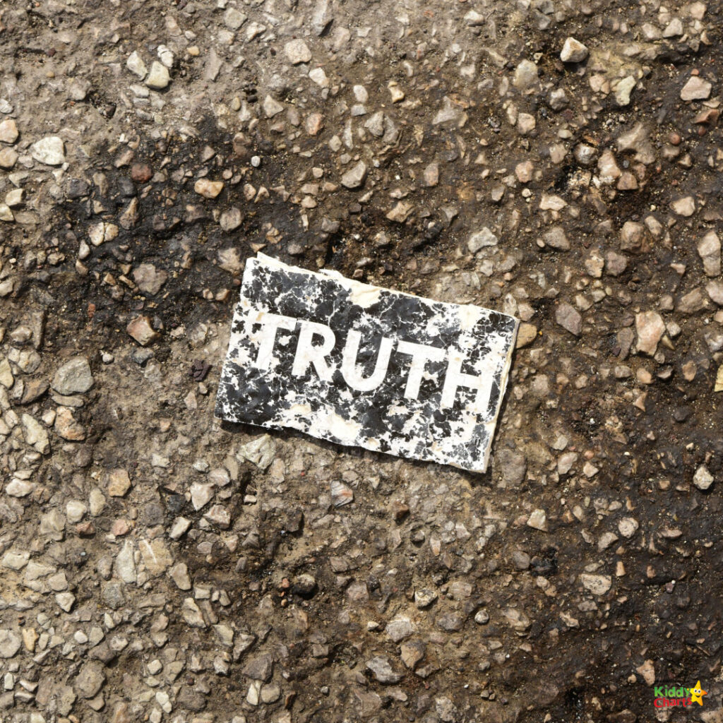 A rock with the text "TRUTH" prominently outdoors.