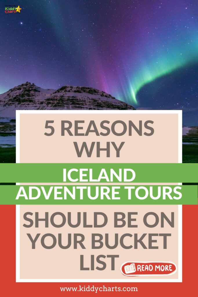 This image is promoting Iceland Adventure Tours as a bucket list item, with a link to a website for more information.