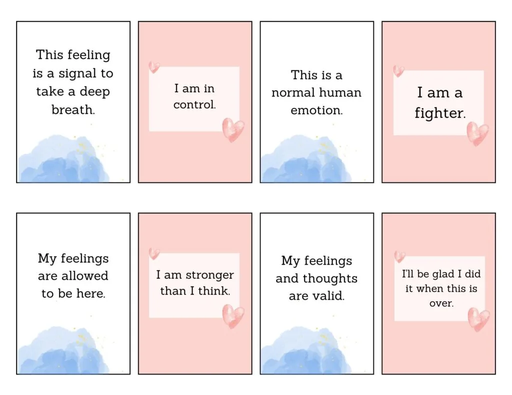 This image depicts a person recognizing their feelings and thoughts as valid, and taking a deep breath to gain control of their emotions and be stronger than they think they are.