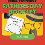 The image is promoting a free printable Fathers Day booklet that can be accessed on KiddyCharts.com to learn more about one's dad.