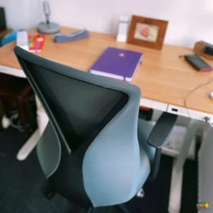 The chair sits in front of the desk.