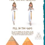 This image is a promotional advertisement for a movie called Kiddy Mummies, which includes a puzzle involving filling in the gaps, numbers, and differences to complete a pyramid.