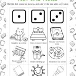 In this image, a dice is being rolled to choose an activity from a list of reading activities, which will then be colored in when completed.