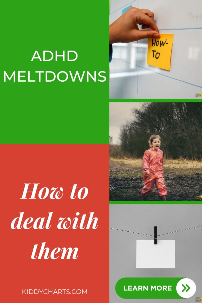 This image is providing information on how to deal with ADHD meltdowns in children, with a link to a website for further information.