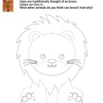 This image is promoting a children's book about courage and encourages children to draw a lion and think of other animals that can be brave and why.