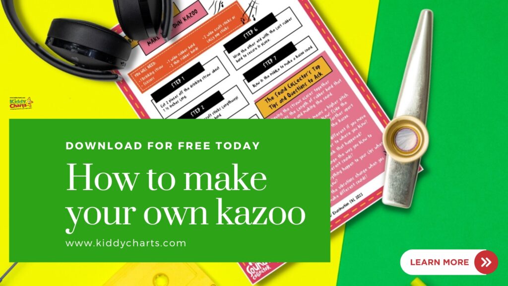 In this image, instructions are provided on how to make a kazoo, as well as tips and questions to ask about the sound produced by the kazoo.