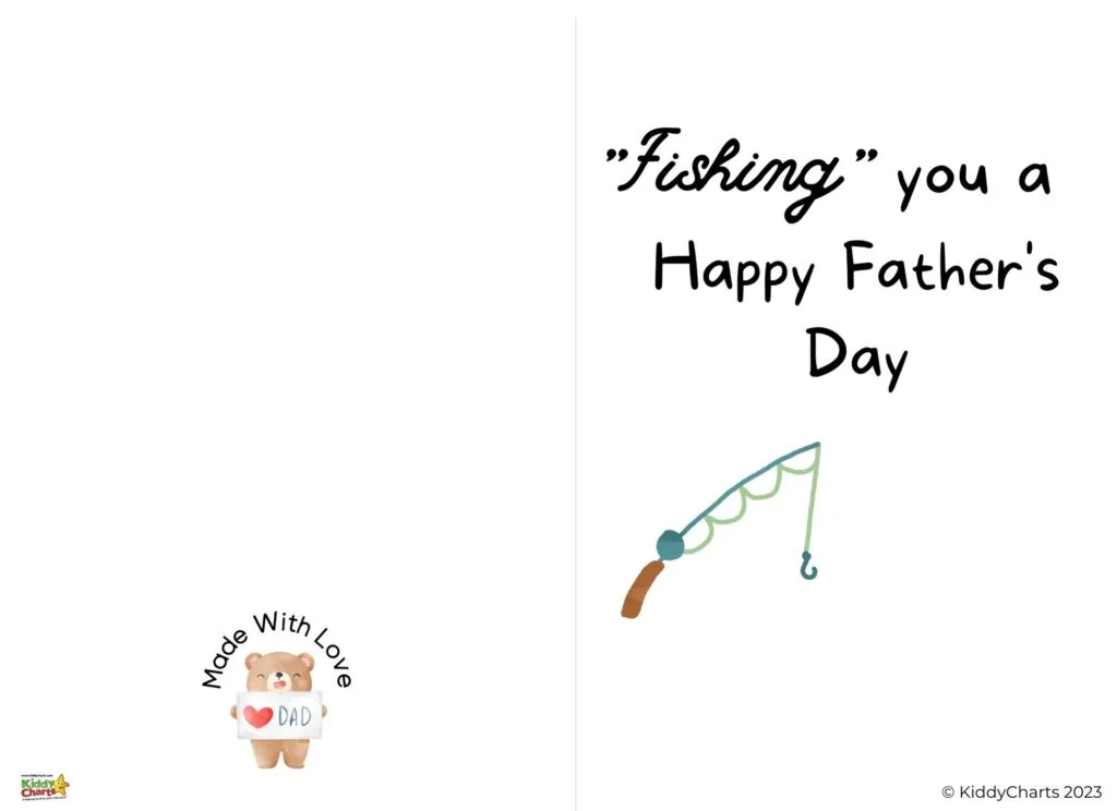 In this image, a family is wishing a Happy Father's Day to a father figure with a fishing-themed card.