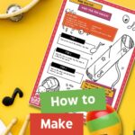 In this image, instructions are being given on how to make maracas using kitchen roll tubes, rice, masking tape, paint, dried beans, and colourful wool or ribbon.