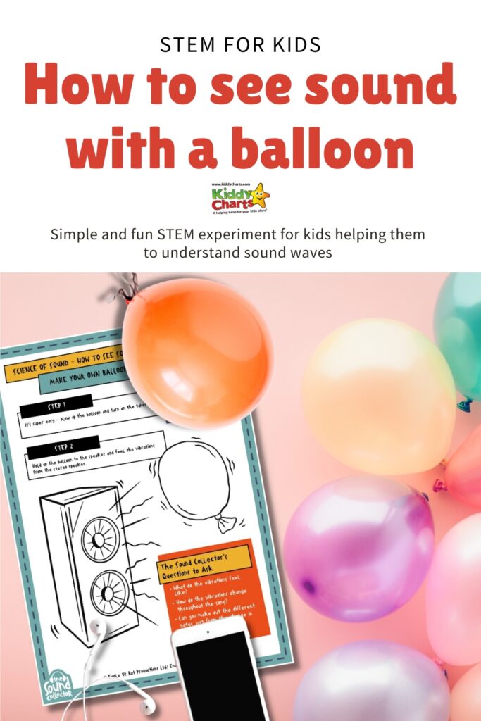 This image is demonstrating a STEM experiment for kids to help them understand sound waves by creating a balloon sound collector.