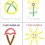 A child is creating a beach scene with various items, such as a beach ball, flower, and ice cream.