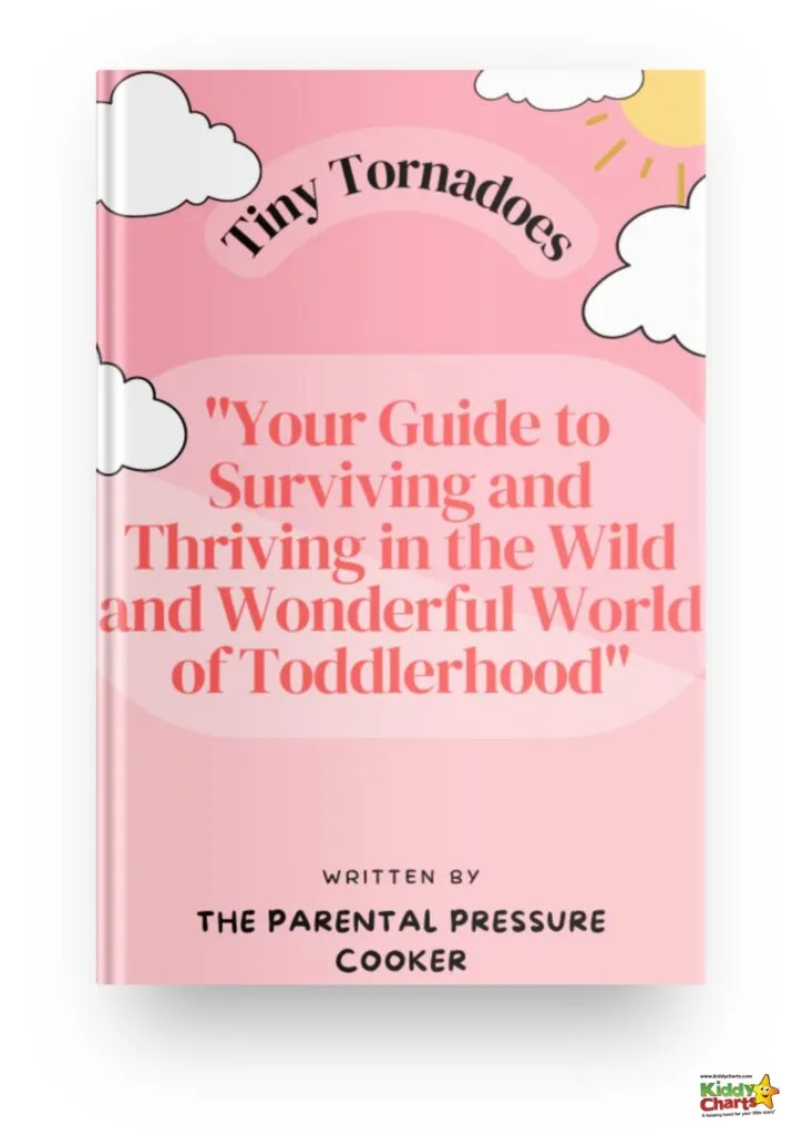 In this image, Kiddy Charts is promoting their book, "Tiny Tornadoes: Your Guide to Surviving and Thriving in the Wild and Wonderful World of Toddlerhood," written by The Parental Pressure Cooker.