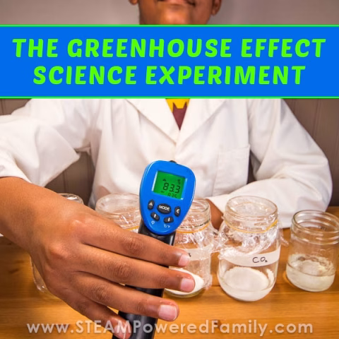 In this image, a family is conducting a science experiment to demonstrate the greenhouse effect.