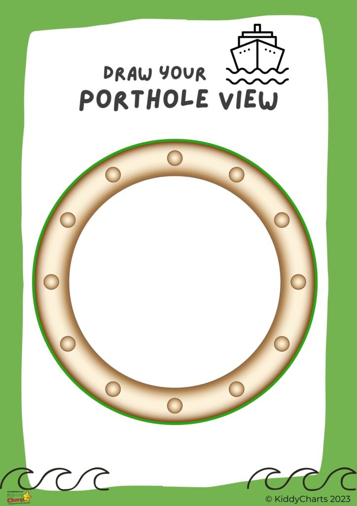 A child is drawing a picture of a view through a porthole window on the KiddyCharts website in preparation for the year 2023.