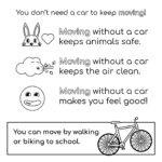 This image encourages children to move without a car to keep the environment safe and healthy.