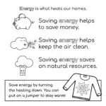 The image is promoting energy conservation by suggesting ways to save energy and money while also helping to keep the air clean and conserve natural resources.