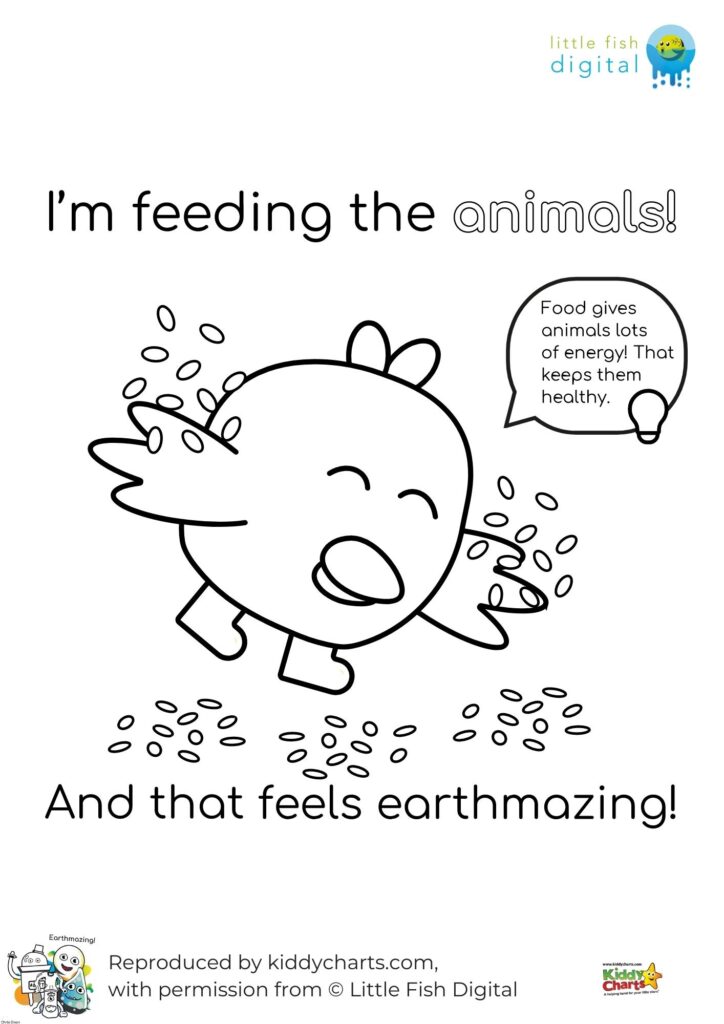 In this image, a child is feeding animals and expressing their appreciation for the earth by saying "Earthmazing!".