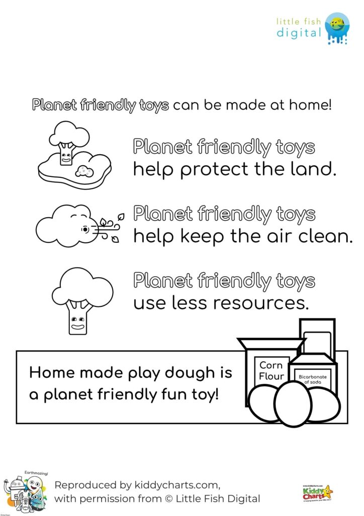 This image is promoting the idea of making planet friendly toys at home, such as play dough, to help protect the environment.