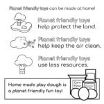 This image shows how to make a planet-friendly toy at home using corn flour, bicarbonate of soda, and other resources, encouraging children to be environmentally conscious.