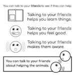 In this image, people are encouraged to talk to their friends to help each other and the environment.