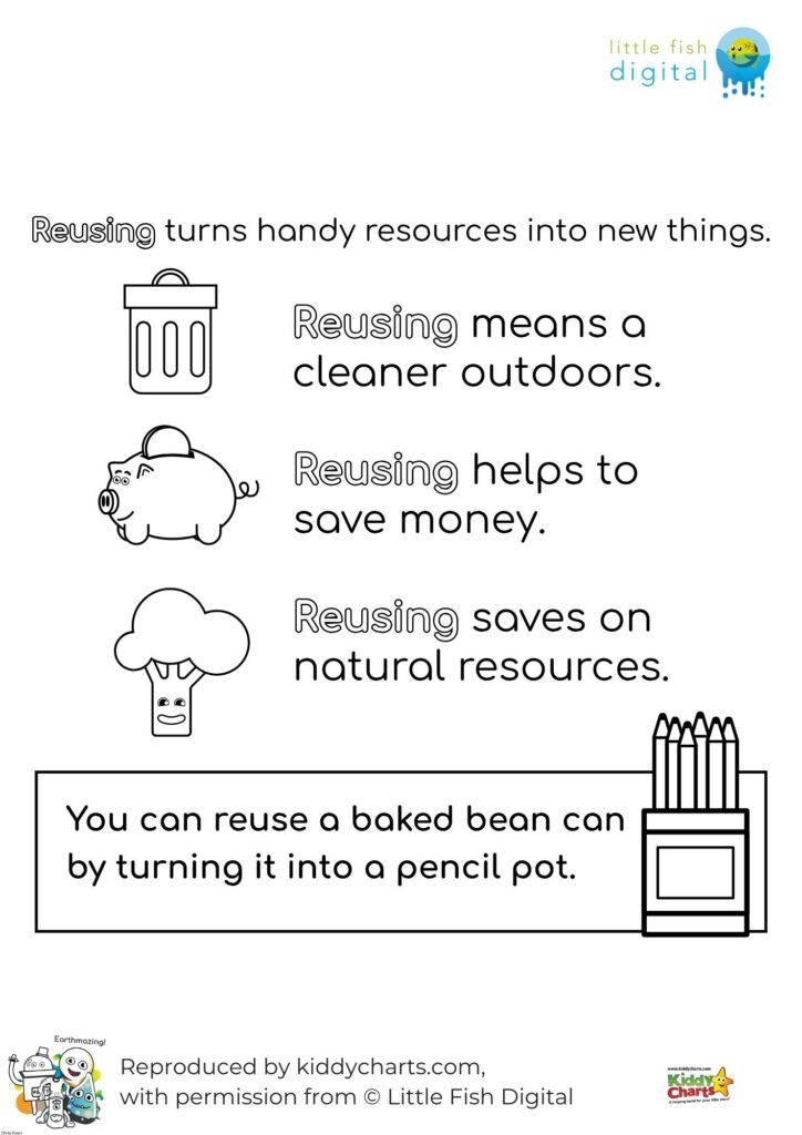 This image is encouraging people to reuse items to help save money, natural resources, and keep the outdoors clean.