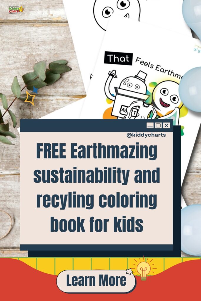 Children are learning about sustainability and recycling through a free coloring book provided by Kiddy Charts.