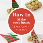 In this image, children are being encouraged to learn how to make cork boats, which is an easy craft for kids.