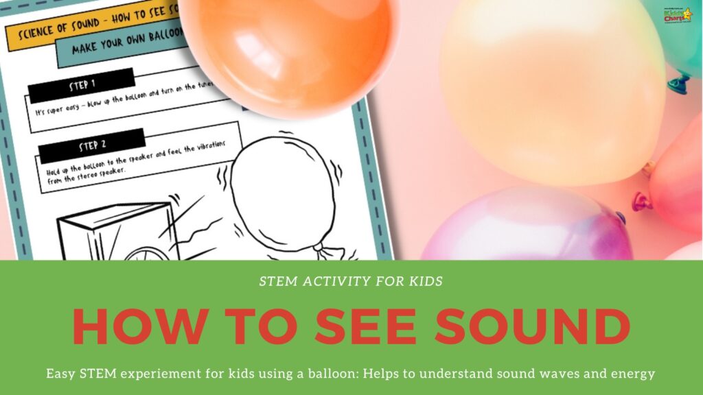 In this image, a STEM activity is being demonstrated to kids, showing them how to use a balloon to visualize sound waves and energy.